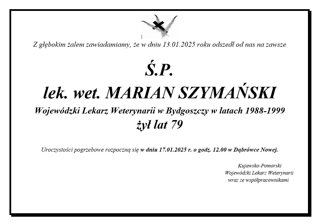 Zmarł lek. wet. Marian Szymański