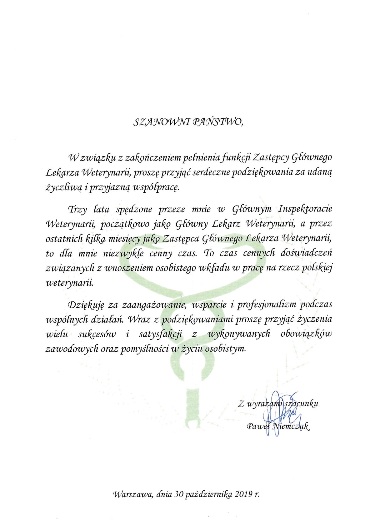 Podziękowanie za współpracę