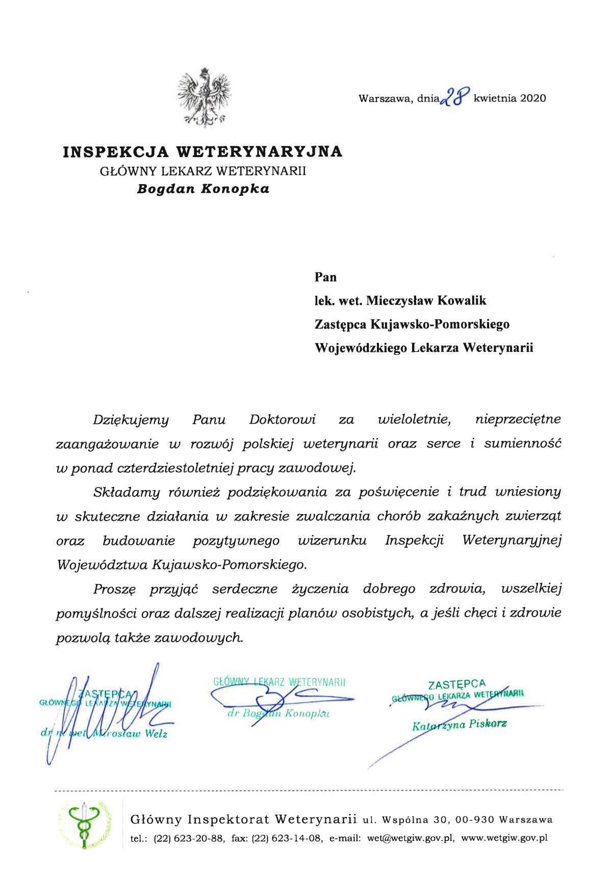 Podziękowania dla Mieczysława Kowalika za długo